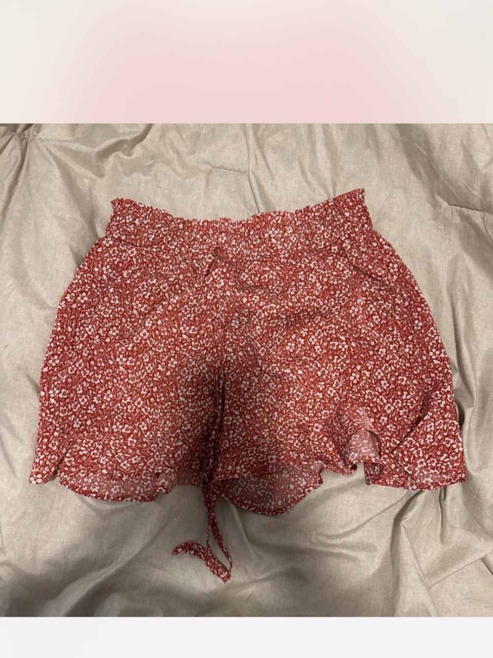High-Waist Red Floral Drawstring Women's Shorts